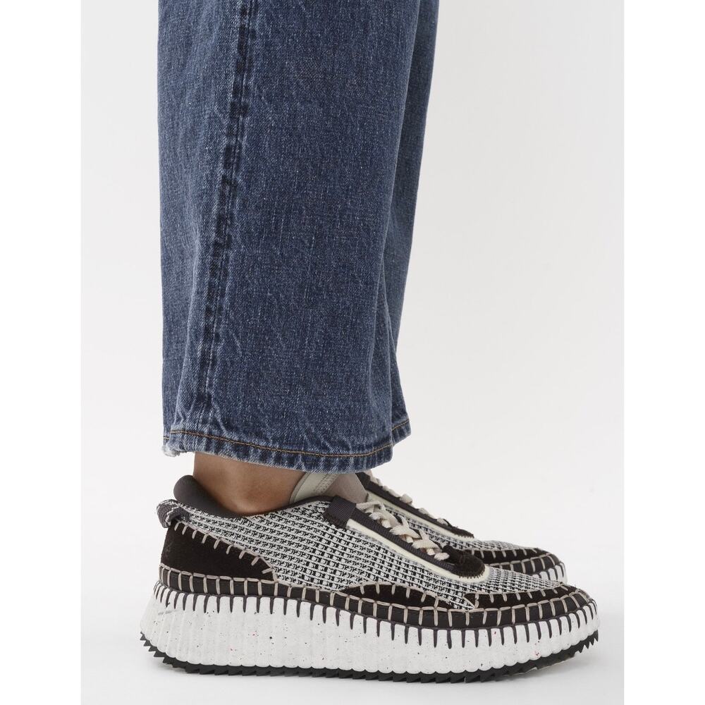 Chloe Nama Embroidered Suede Recycled Mesh Sneakers Grigio Size 37